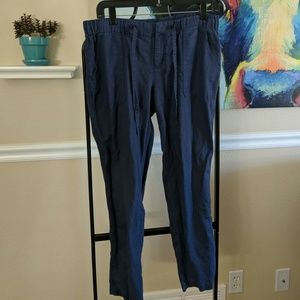 Navy linen ankle length pants